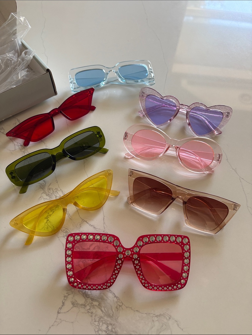 Box of 8 Variety Pack Women’s Fun Costume Sunglasses, New